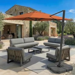 MOBELLIA Ombrelloni Da Giardino-Ombrellone decentrato quadrato in alluminio con base (3 x 3 m) Elyra Antracite e Terracotta