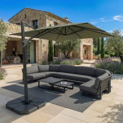 MOBELLIA Ombrelloni Da Giardino-Ombrellone decentrato quadrato in alluminio con base (3 x 3 m) Elyra Antracite e Verde oliva