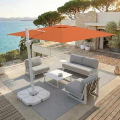 MOBELLIA Ombrelloni Da Giardino-Ombrellone decentrato quadrato in alluminio con base (3 x 3 m) Elyra Bianco e Terracotta
