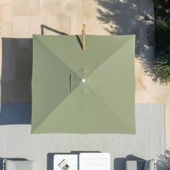 MOBELLIA Ombrelloni Da Giardino-Ombrellone decentrato quadrato in alluminio con base (3 x 3 m) Elyra effetto legno e Verde oliva
