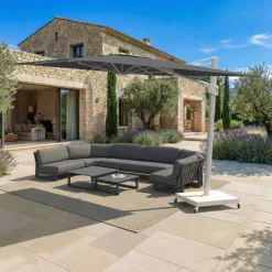 MOBELLIA Ombrelloni Da Giardino-Ombrellone decentrato quadrato in alluminio con base (3 x 3 m) Elyra Bianco e Antracite