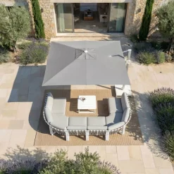 MOBELLIA Ombrelloni Da Giardino-Ombrellone decentrato quadrato in alluminio con base (3 x 3 m) Elyra Bianco e Grigio