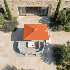 MOBELLIA Ombrelloni Da Giardino-Ombrellone decentrato quadrato in alluminio con base (3 x 3 m) Elyra Bianco e Terracotta