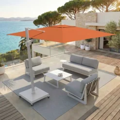 MOBELLIA Ombrelloni Da Giardino-Ombrellone decentrato quadrato in alluminio con base (3 x 3 m) Elyra Bianco e Terracotta