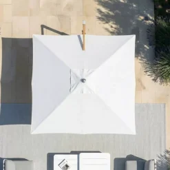MOBELLIA Ombrelloni Da Giardino-Ombrellone decentrato quadrato in alluminio con base (3 x 3 m) Elyra effetto legno e Bianco