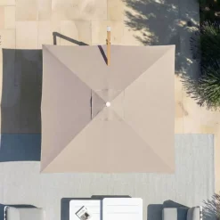 MOBELLIA Ombrelloni Da Giardino-Ombrellone decentrato quadrato in alluminio con base (3 x 3 m) Elyra effetto legno e Tortora