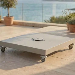 MOBELLIA Ombrelloni Da Giardino-Ombrellone decentrato quadrato in alluminio con base (3 x 3 m) Elyra effetto legno e Terracotta