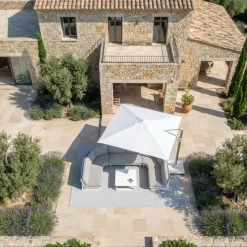 MOBELLIA Ombrelloni Da Giardino-Ombrellone decentrato quadrato in alluminio con base (3 x 3 m) Elyra Metallico lucido e Bianco