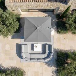 MOBELLIA Ombrelloni Da Giardino-Ombrellone decentrato quadrato in alluminio con base (3 x 3 m) Elyra Metallico lucido e Grigio