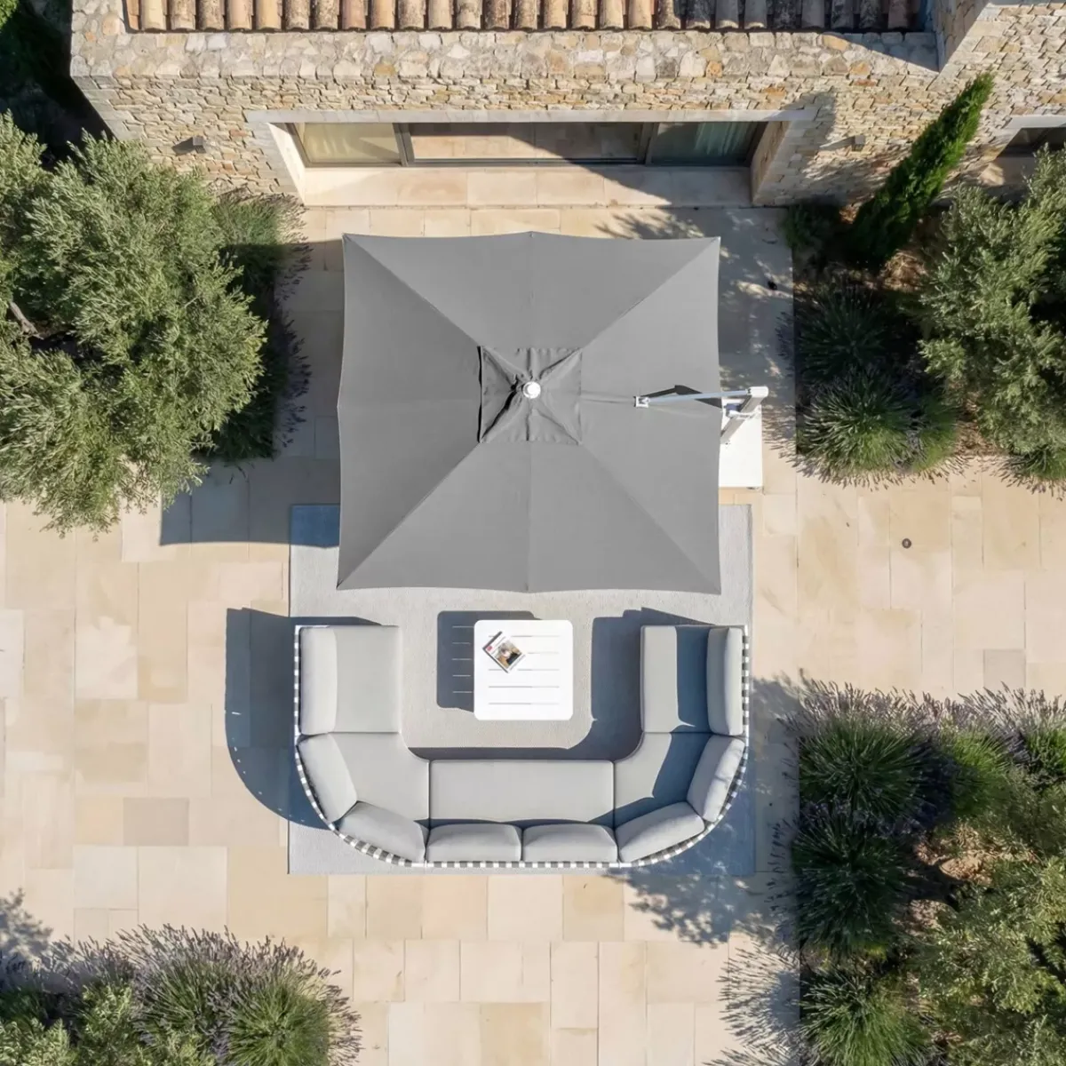 MOBELLIA Ombrelloni Da Giardino-Ombrellone decentrato quadrato in alluminio con base (3 x 3 m) Elyra Metallico lucido e Grigio