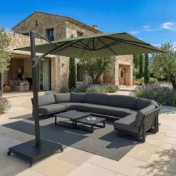 MOBELLIA Ombrelloni Da Giardino-Ombrellone decentrato quadrato in alluminio con base (3 x 3 m) Elyra Antracite e Verde oliva