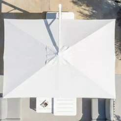 MOBELLIA Ombrelloni Da Giardino-Ombrellone decentrato rettangolare in alluminio con base (3 x 4 m) Elyra Bianco