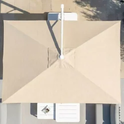 MOBELLIA Ombrelloni Da Giardino-Ombrellone decentrato rettangolare in alluminio con base (3 x 4 m) Elyra Bianco e Beige