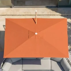 MOBELLIA Ombrelloni Da Giardino-Ombrellone decentrato rettangolare in alluminio con base (3 x 4 m) Elyra effetto legno e Terracotta