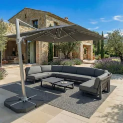 MOBELLIA Ombrelloni Da Giardino-Ombrellone decentrato rettangolare in alluminio con base (3 x 4 m) Elyra Metallico lucido e Antracite