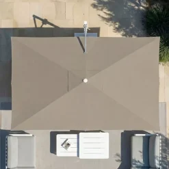 MOBELLIA Ombrelloni Da Giardino-Ombrellone decentrato rettangolare in alluminio con base (3 x 4 m) Elyra Metallico lucido e Tortora