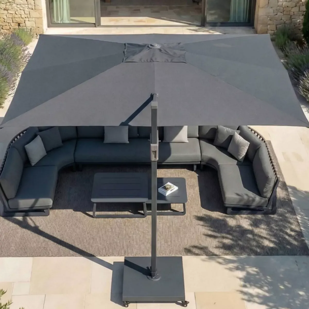 MOBELLIA Ombrelloni Da Giardino-Ombrellone decentrato rettangolare in alluminio con base (3 x 4 m) Elyra Antracite