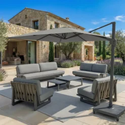 MOBELLIA Ombrelloni Da Giardino-Ombrellone decentrato rettangolare in alluminio con base (3 x 4 m) Elyra Antracite e Grigio