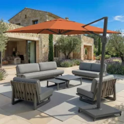 MOBELLIA Ombrelloni Da Giardino-Ombrellone decentrato rettangolare in alluminio con base (3 x 4 m) Elyra Antracite e Terracotta