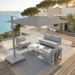 MOBELLIA Ombrelloni Da Giardino-Ombrellone decentrato rettangolare in alluminio con base (3 x 4 m) Elyra Bianco e Antracite