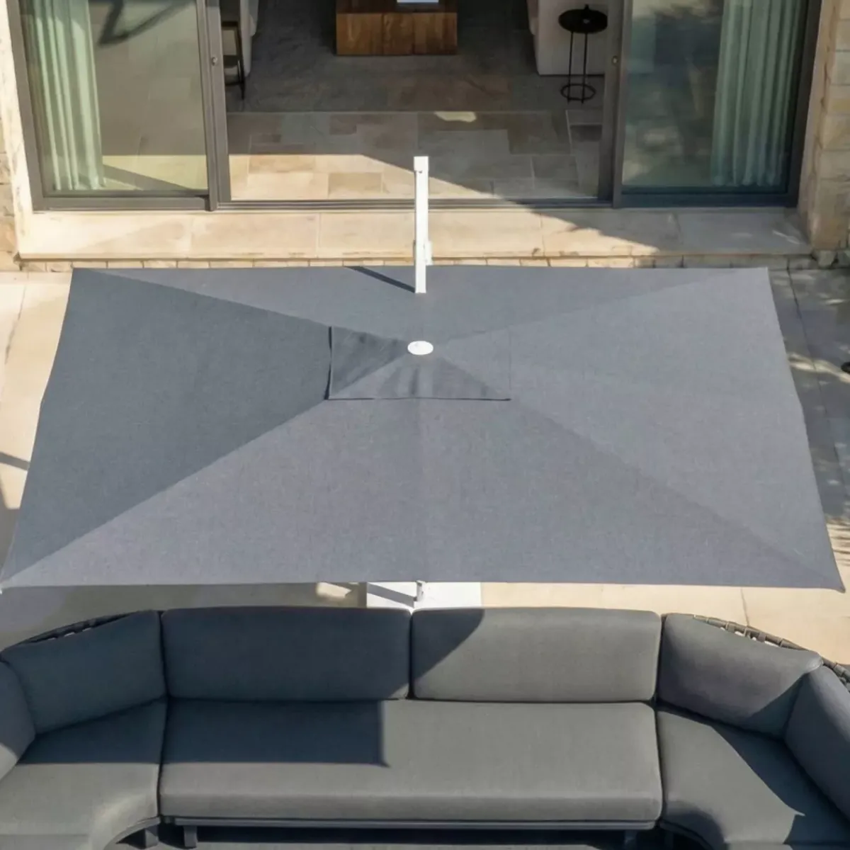 MOBELLIA Ombrelloni Da Giardino-Ombrellone decentrato rettangolare in alluminio con base (3 x 4 m) Elyra Bianco e Antracite