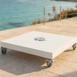 MOBELLIA Ombrelloni Da Giardino-Ombrellone decentrato rettangolare in alluminio con base (3 x 4 m) Elyra Bianco e Verde oliva