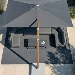 MOBELLIA Ombrelloni Da Giardino-Ombrellone decentrato rettangolare in alluminio con base (3 x 4 m) Elyra effetto legno e Antracite
