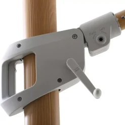 MOBELLIA Ombrelloni Da Giardino-Ombrellone decentrato rettangolare in alluminio con base (3 x 4 m) Elyra effetto legno e Grigio