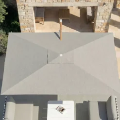 MOBELLIA Ombrelloni Da Giardino-Ombrellone decentrato rettangolare in alluminio con base (3 x 4 m) Elyra effetto legno e Grigio