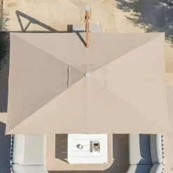 MOBELLIA Ombrelloni Da Giardino-Ombrellone decentrato rettangolare in alluminio con base (3 x 4 m) Elyra effetto legno e Tortora