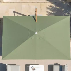 MOBELLIA Ombrelloni Da Giardino-Ombrellone decentrato rettangolare in alluminio con base (3 x 4 m) Elyra effetto legno e Verde oliva