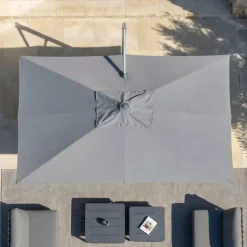 MOBELLIA Ombrelloni Da Giardino-Ombrellone decentrato rettangolare in alluminio con base (3 x 4 m) Elyra Metallico lucido e Grigio