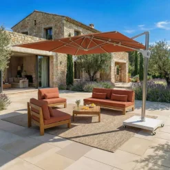 MOBELLIA Ombrelloni Da Giardino-Ombrellone decentrato rettangolare in alluminio con base (3 x 4 m) Elyra Metallico lucido e Terracotta