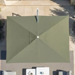 MOBELLIA Ombrelloni Da Giardino-Ombrellone decentrato rettangolare in alluminio con base (3 x 4 m) Elyra Metallico lucido e Verde oliva