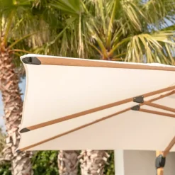 MOBELLIA Ombrelloni Da Giardino-Ombrellone decentrato rettangolare alluminio Yucatan (4 x 3 m) effetto Legno e bianco