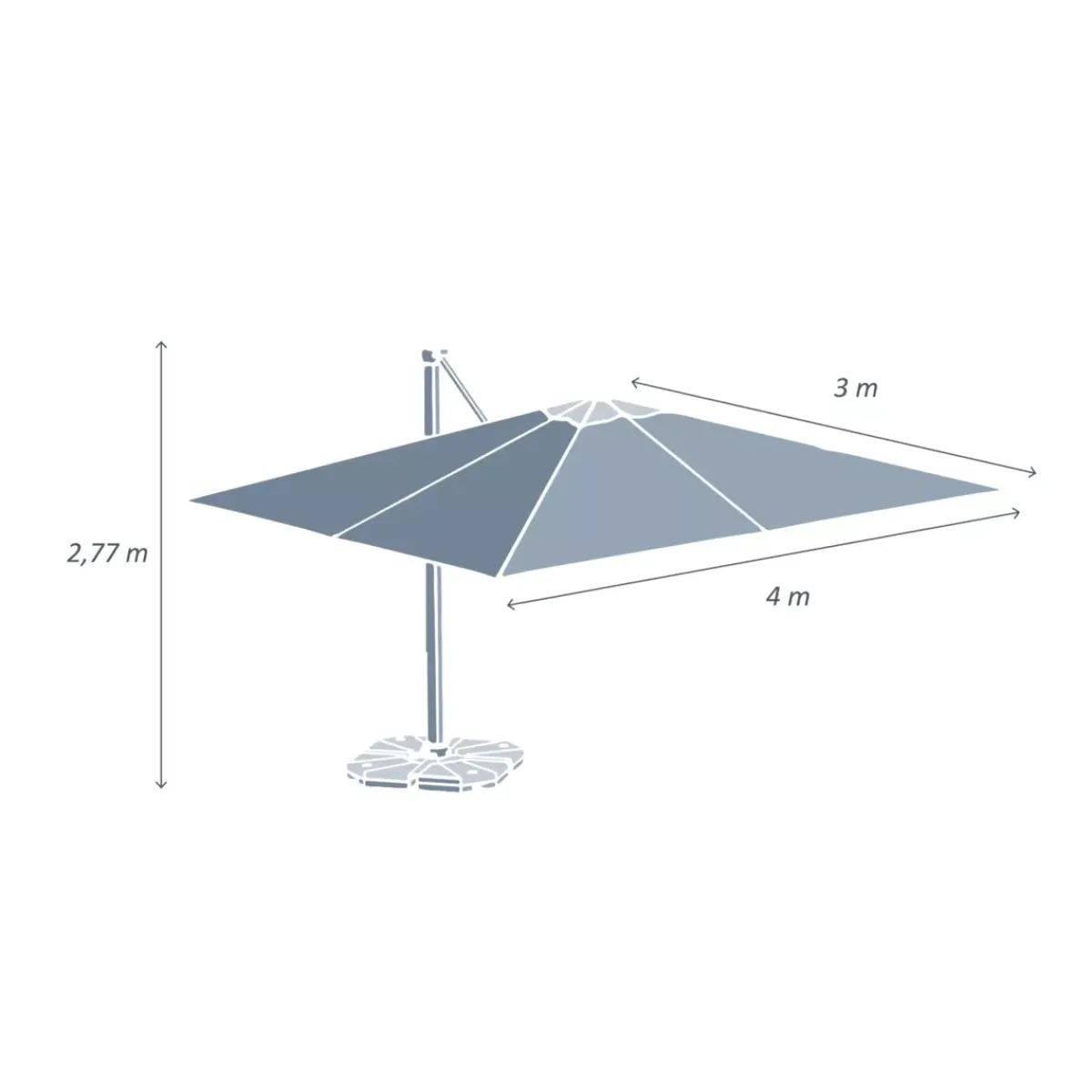 MOBELLIA Ombrelloni Da Giardino-Ombrellone decentrato rettangolare alluminio Yucatan (4 x 3 m) effetto Legno e bianco