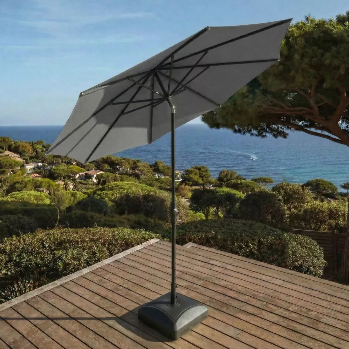 MOBELLIA Ombrelloni Da Giardino-Ombrellone rotondo in alluminio (D3,3 m) Elyra Antracite e Grigio