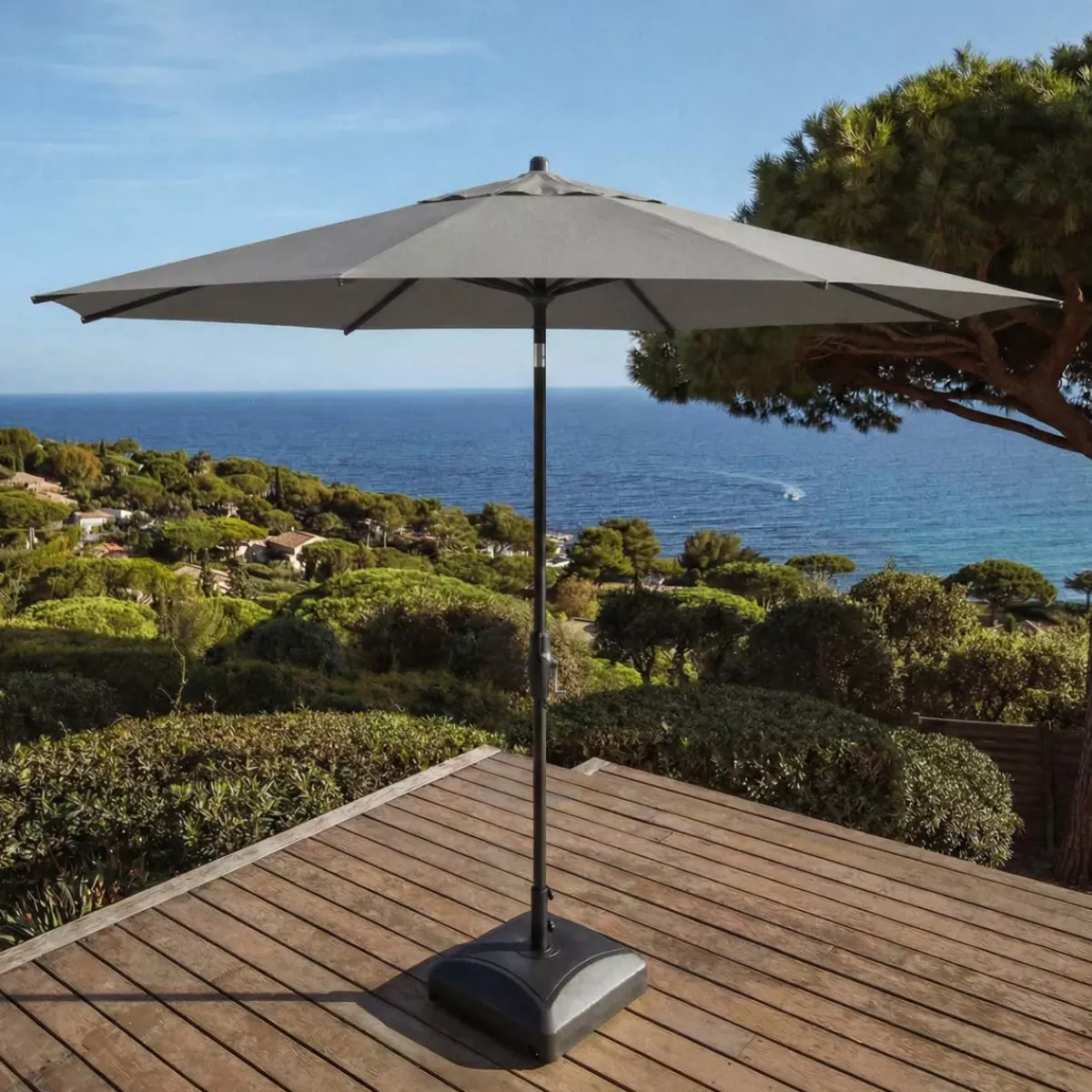 MOBELLIA Ombrelloni Da Giardino-Ombrellone rotondo in alluminio (D3,3 m) Elyra Antracite e Grigio