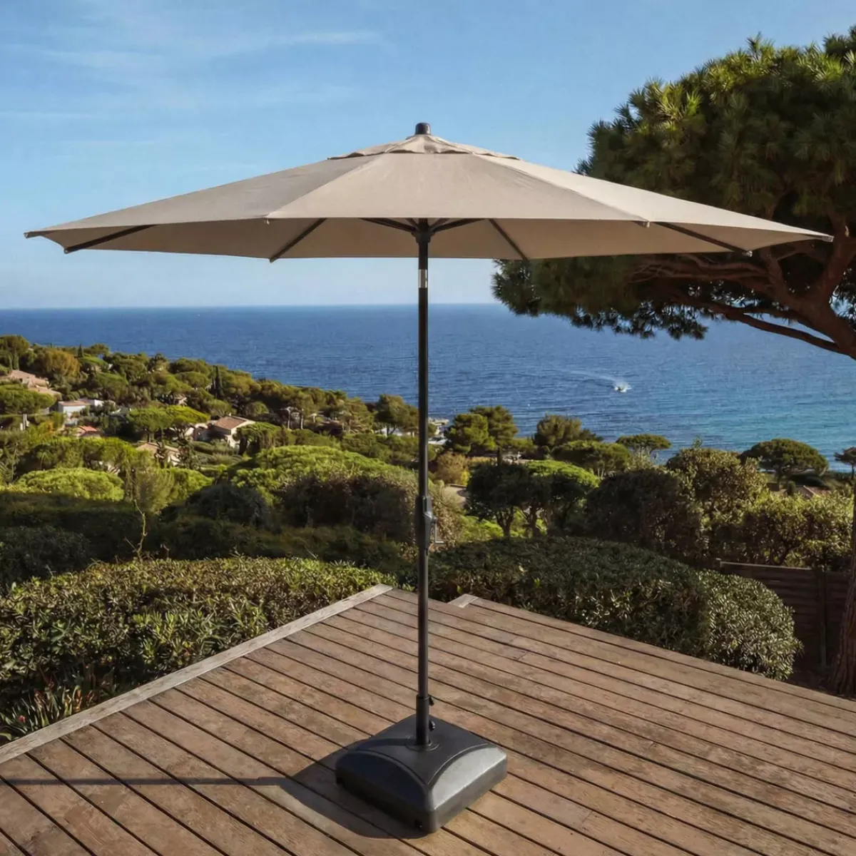 MOBELLIA Ombrelloni Da Giardino-Ombrellone rotondo in alluminio (D3,3 m) Elyra Antracite e Tortora