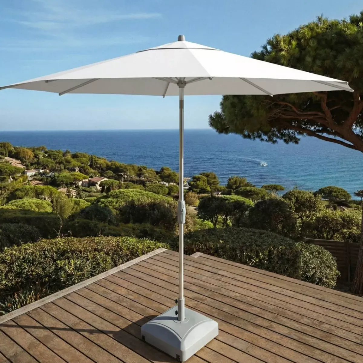 MOBELLIA Ombrelloni Da Giardino-Ombrellone rotondo in alluminio (D3,3 m) Elyra Bianco