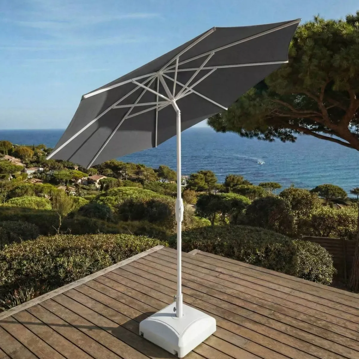 MOBELLIA Ombrelloni Da Giardino-Ombrellone rotondo in alluminio (D3,3 m) Elyra Bianco e Tortora