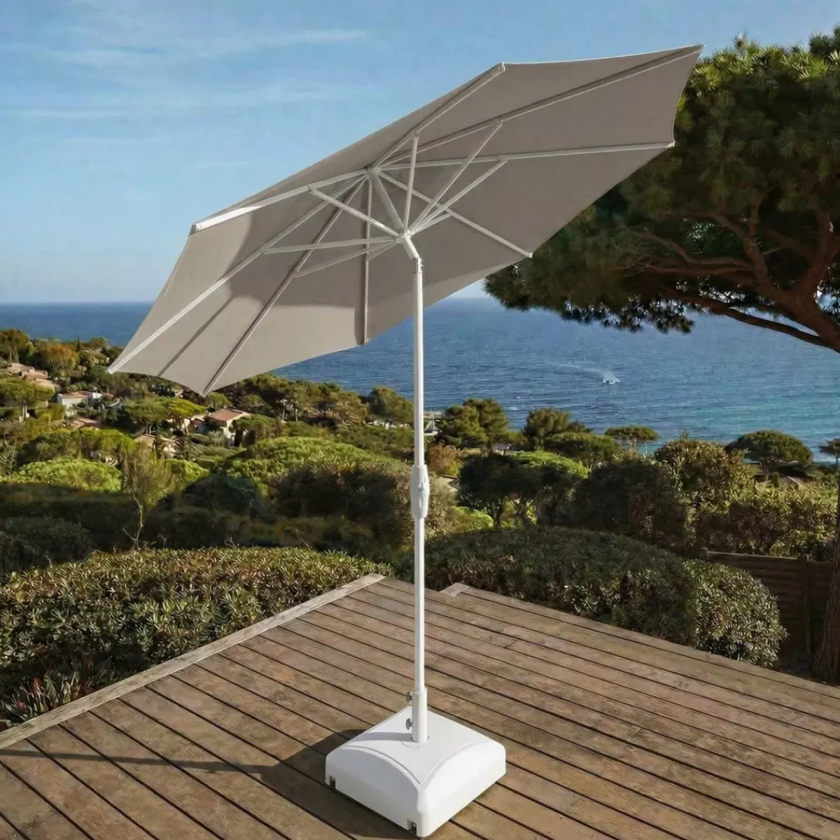 MOBELLIA Ombrelloni Da Giardino-Ombrellone rotondo in alluminio (D3,3 m) Elyra Bianco e Tortora