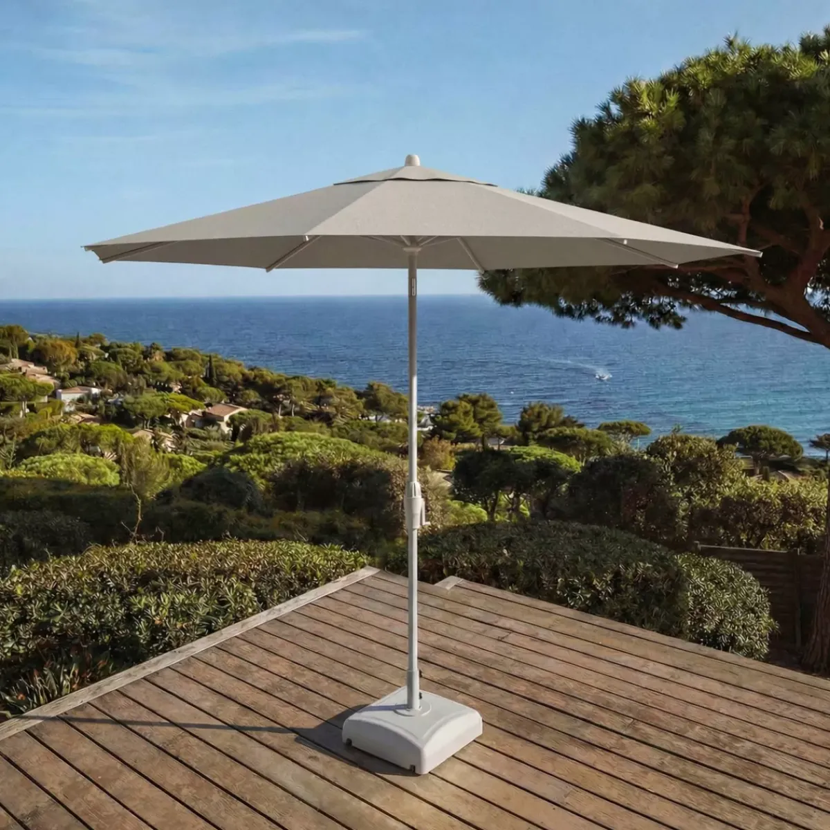 MOBELLIA Ombrelloni Da Giardino-Ombrellone rotondo in alluminio (D3,3 m) Elyra Bianco e Tortora
