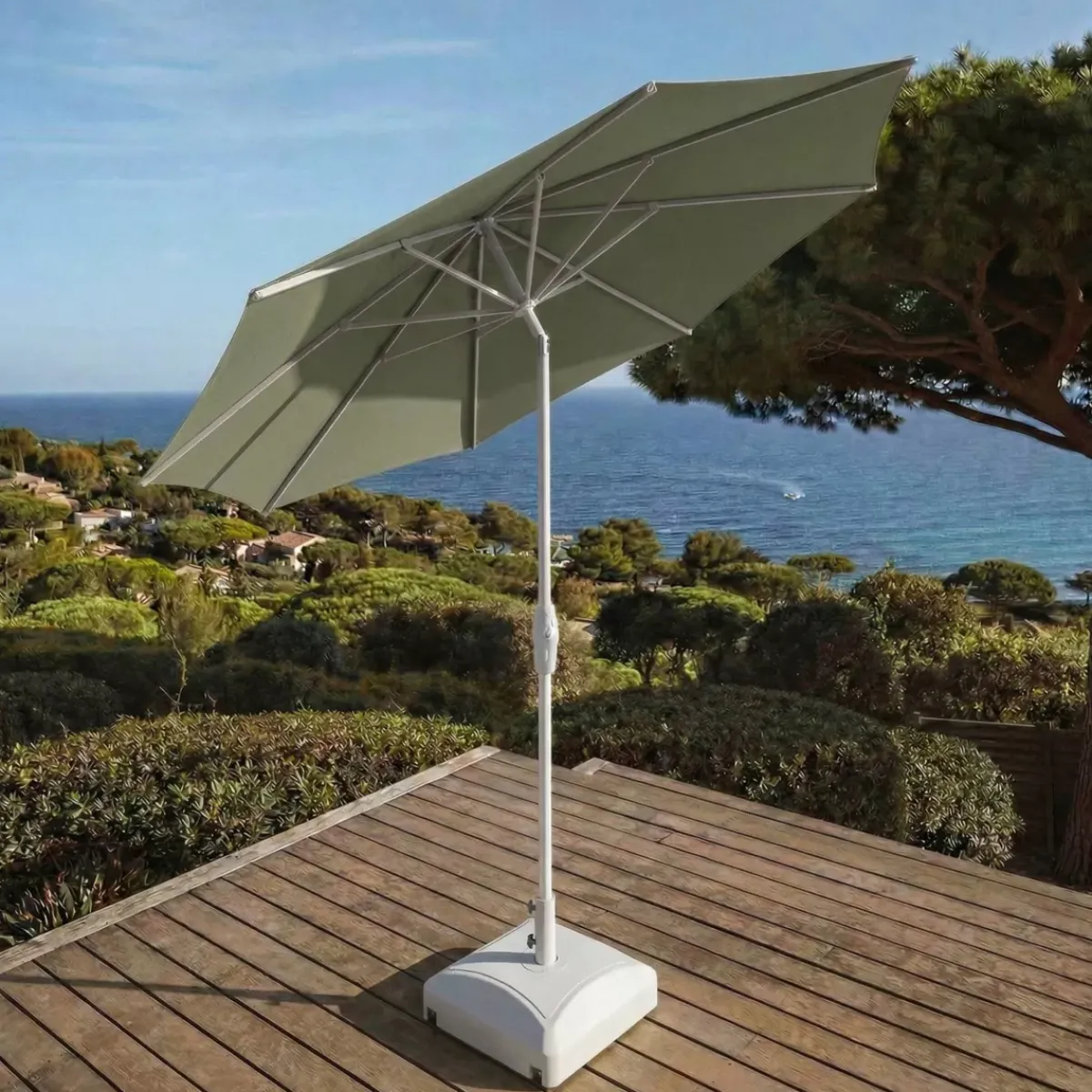 MOBELLIA Ombrelloni Da Giardino-Ombrellone rotondo in alluminio (D3,3 m) Elyra Bianco e Verde cachi