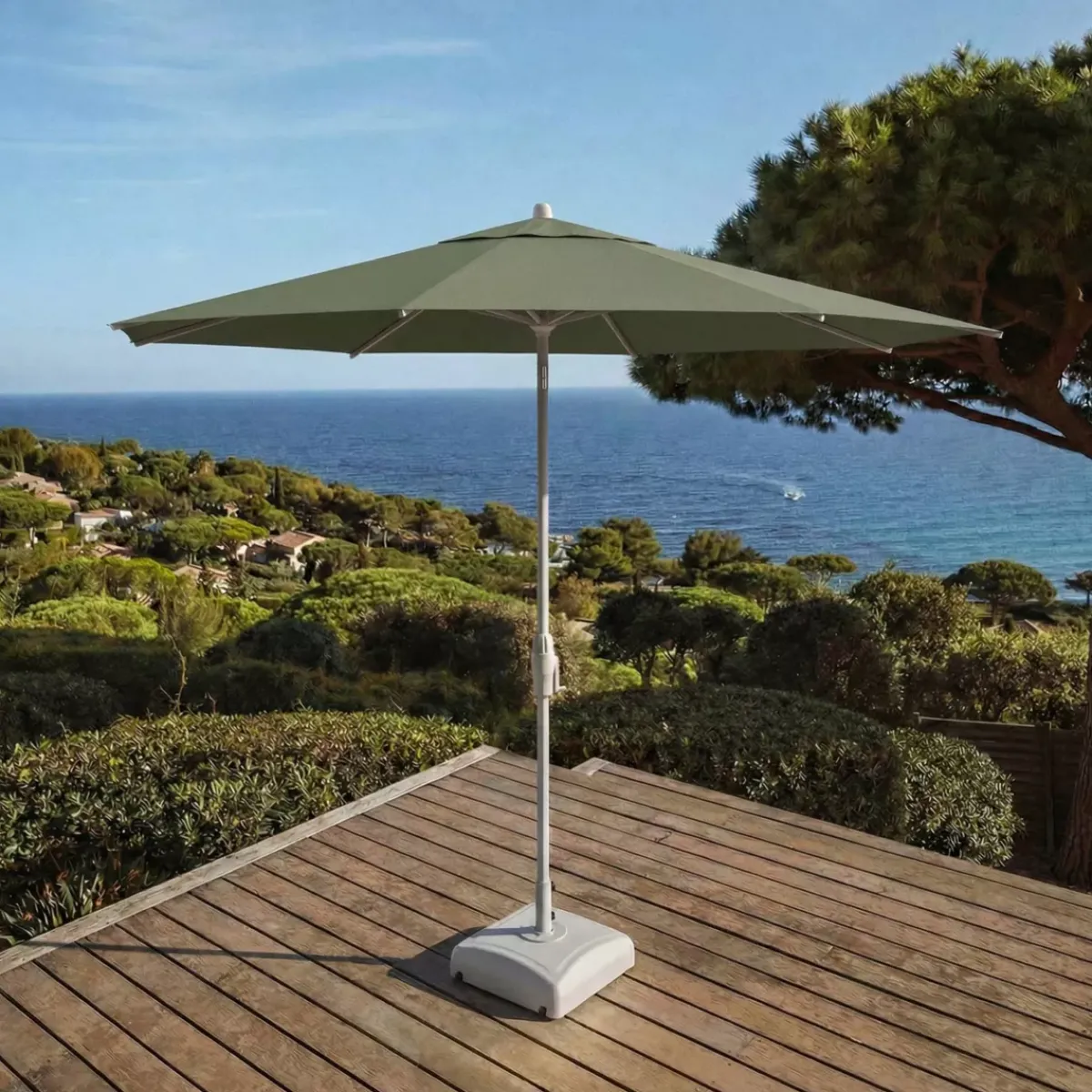 MOBELLIA Ombrelloni Da Giardino-Ombrellone rotondo in alluminio (D3,3 m) Elyra Bianco e Verde cachi