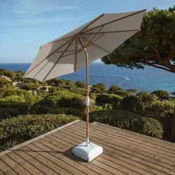 MOBELLIA Ombrelloni Da Giardino-Ombrellone rotondo in alluminio (D3,3 m) Elyra effetto legno e Tortora