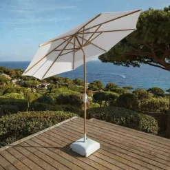 MOBELLIA Ombrelloni Da Giardino-Ombrellone rotondo in alluminio (D3,3 m) Elyra effetto legno e Bianco