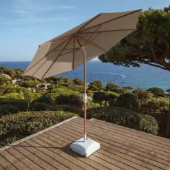 MOBELLIA Ombrelloni Da Giardino-Ombrellone rotondo in alluminio (D3,3 m) Elyra effetto legno e Tortora