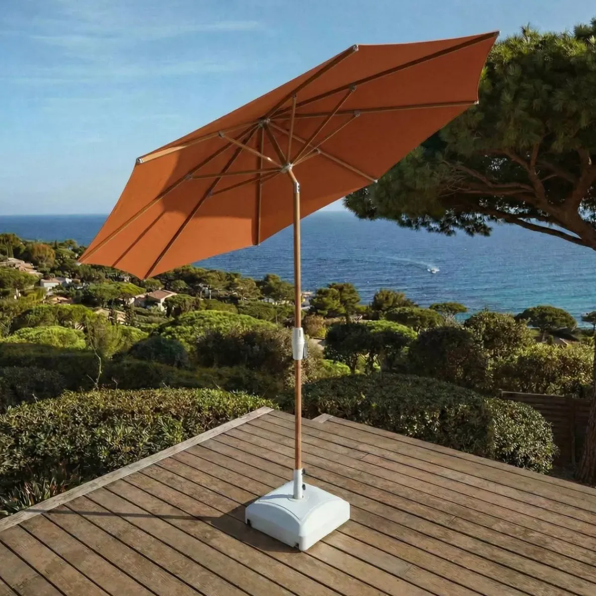 MOBELLIA Ombrelloni Da Giardino-Ombrellone rotondo in alluminio (D3,3 m) Elyra effetto legno e Corallo