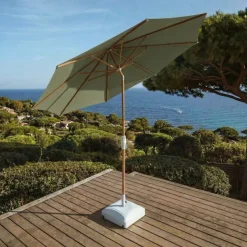 MOBELLIA Ombrelloni Da Giardino-Ombrellone rotondo in alluminio (D3,3 m) Elyra effetto legno e Verde oliva